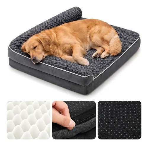 Cama Pet Ortopédica Grande Caminha De Cachorro Impermeavel Cinza-escuro Liso
